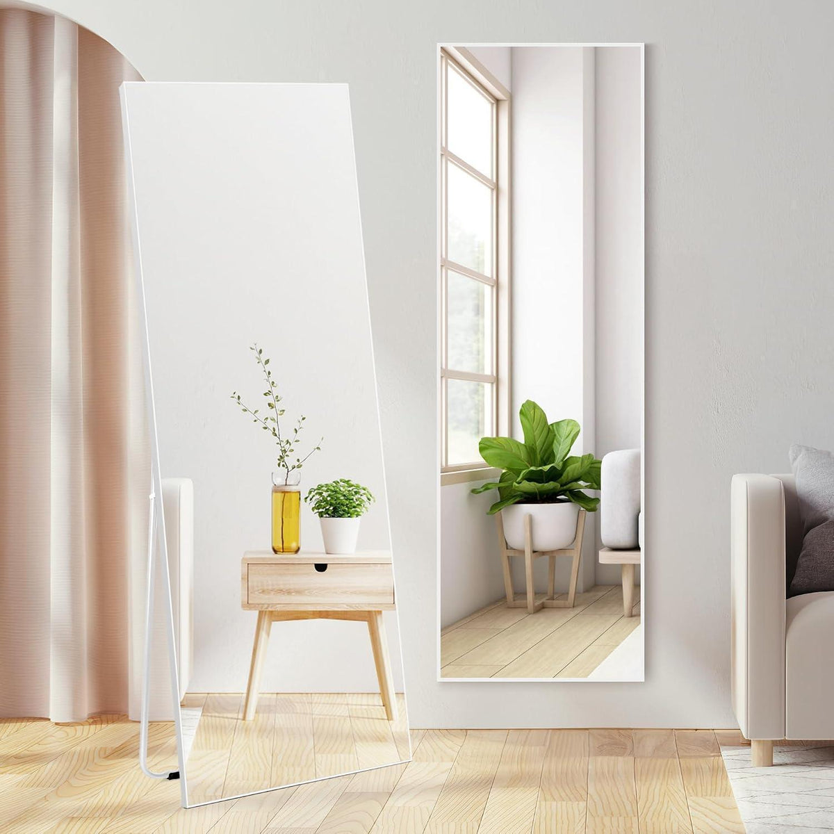 Standspiegel Weiß 165x51 cm – Gehärtetes Glas, PVC-Rahmen