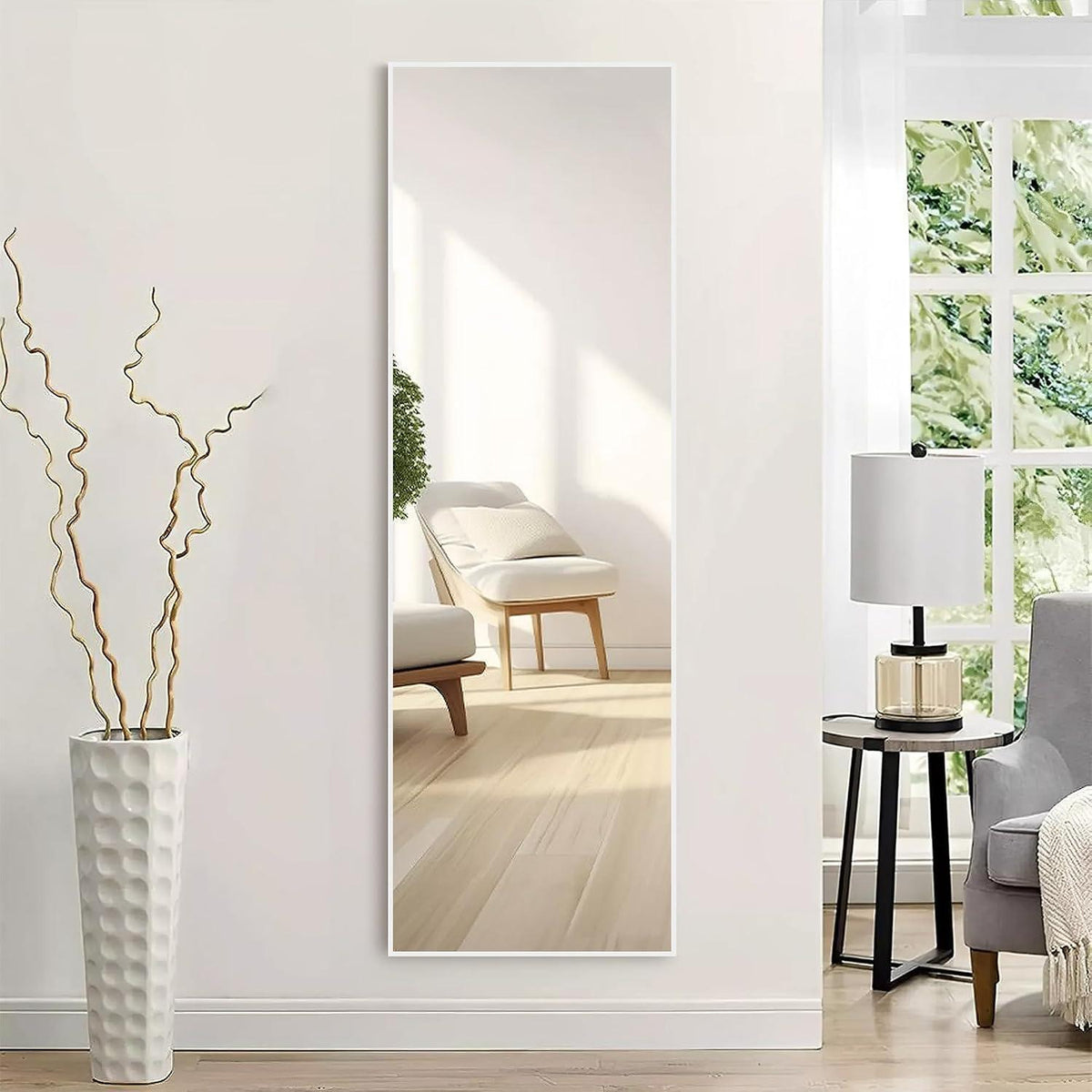 Standspiegel Weiß 165x51 cm – Gehärtetes Glas, PVC-Rahmen