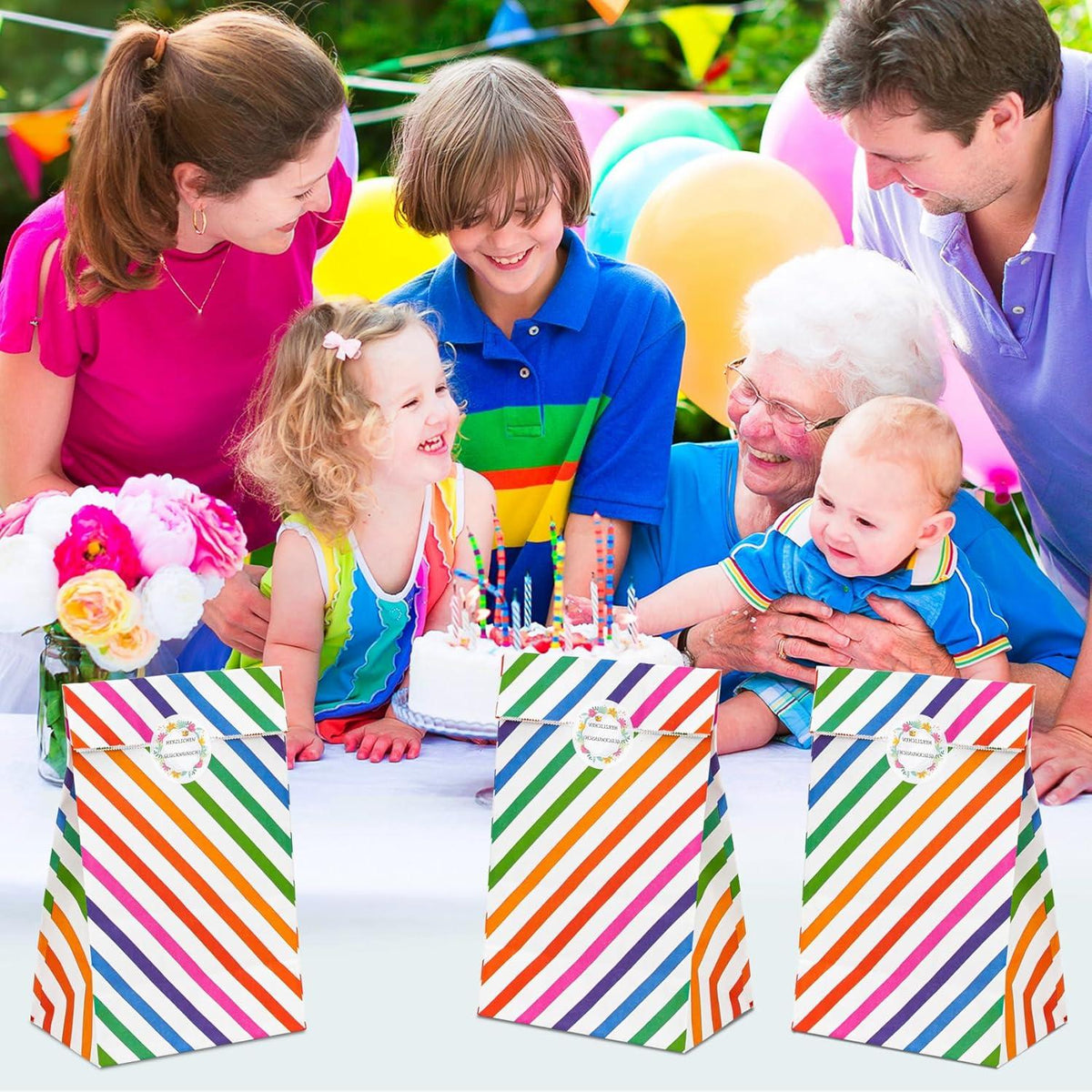 16er Set Papiertüten Candy Tüten mit Aufkleber, Geschenktüten