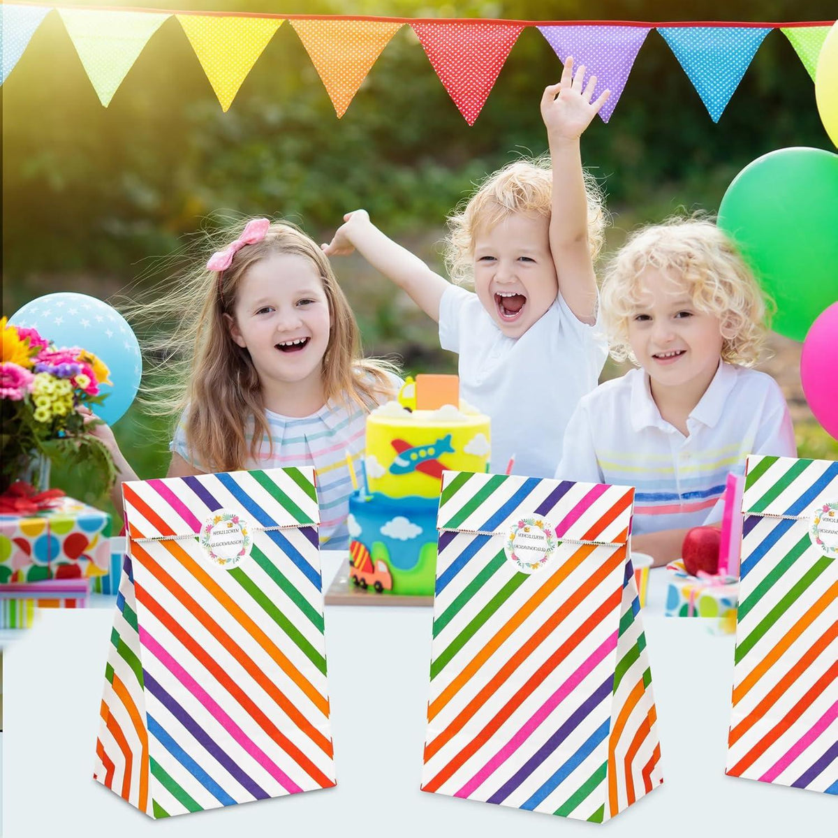 16x Papiertüten Geschenktüten Candy Tüten Aufkleber Party Kindergeburtstag