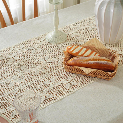 Gehäkelte Tischdecke Boho Spitze Rechteckig 140x200cm Beige