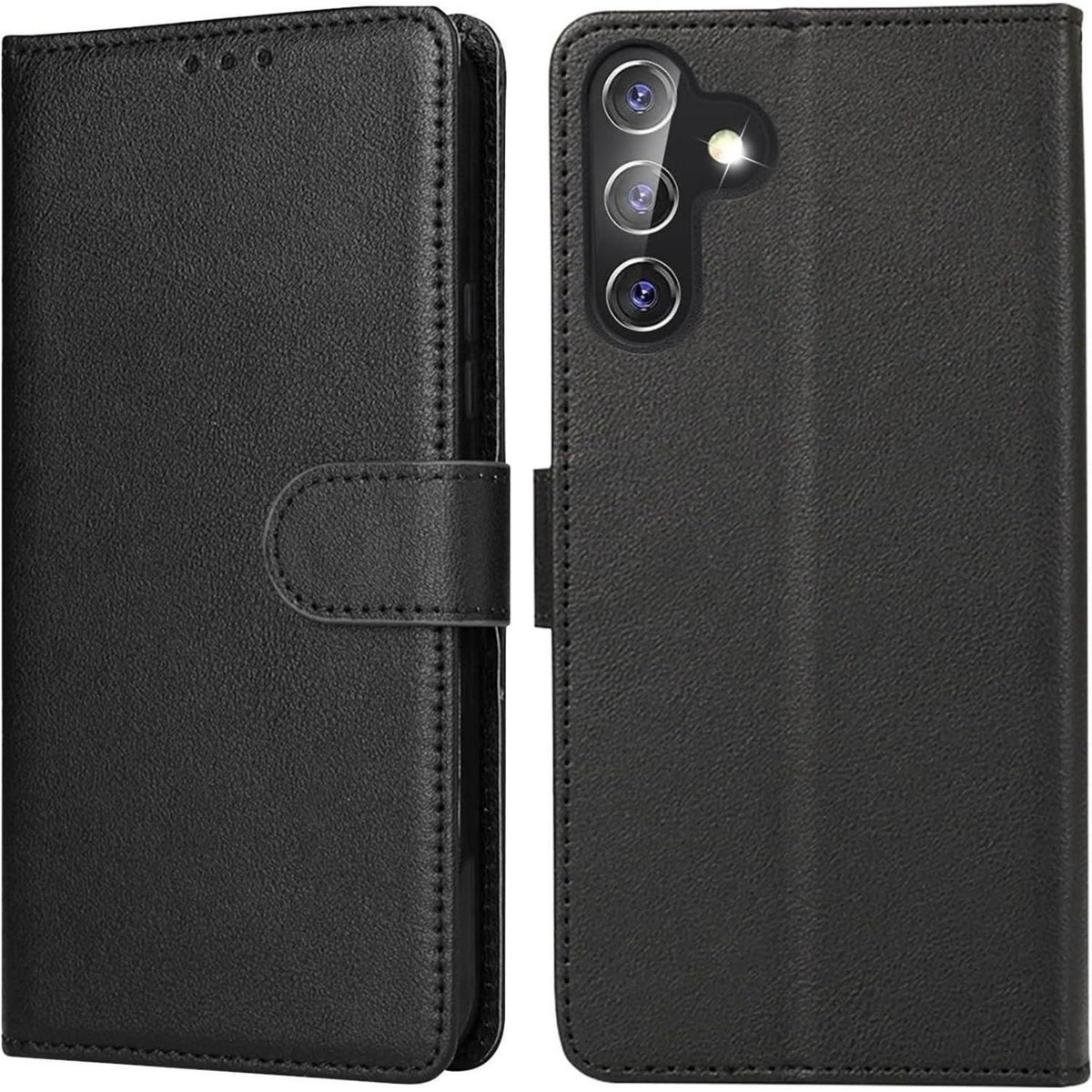 Klapphülle für Samsung Galaxy A54 5G mit Kartenfach & Ständer Schwarz in Lederoptik
