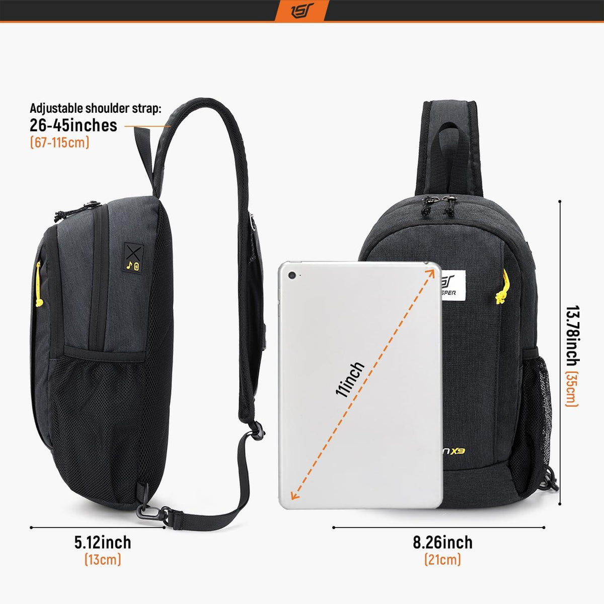 SKYSPER Brusttasche Sling Bag Herren Klein Schulter Crossbody Pack Waterproof Urbanx9 Schwarz