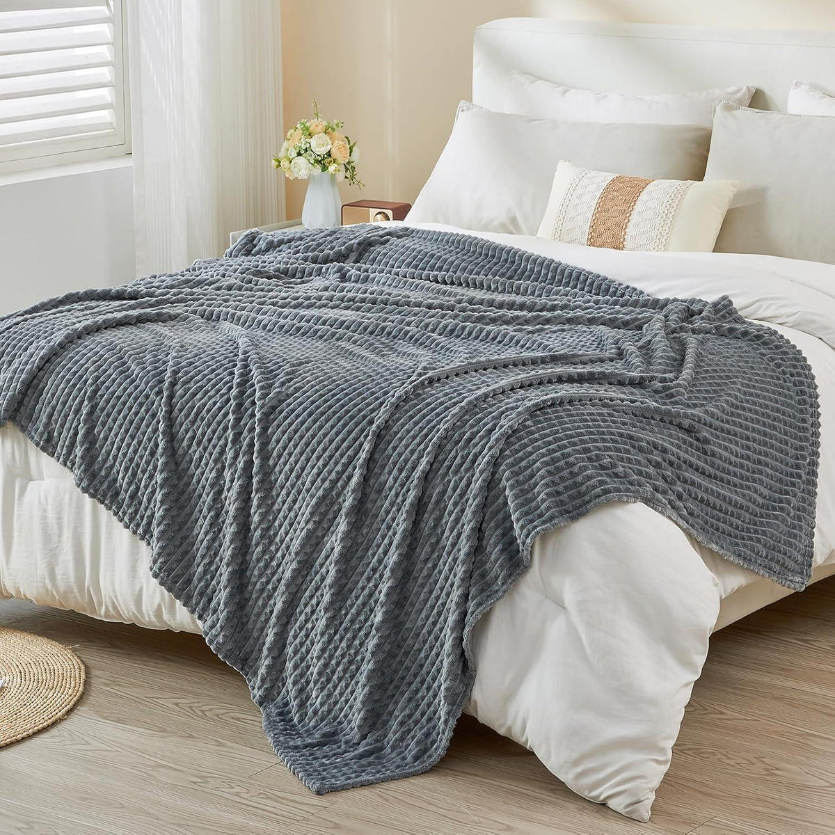 Kuscheldecke 3D-Touch Sherpa Flanell 150x200cm Dunkelgrau