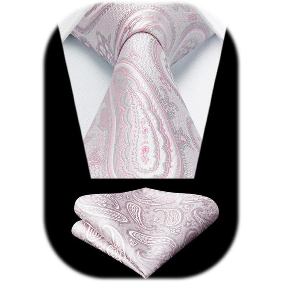 Herren Paisley Krawatte & Einstecktuch Set Hellrosa