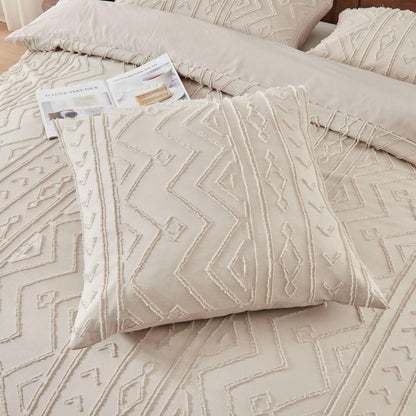 Boho Bettwäsche Set 220x240 Beige Getuftet Geometrisch