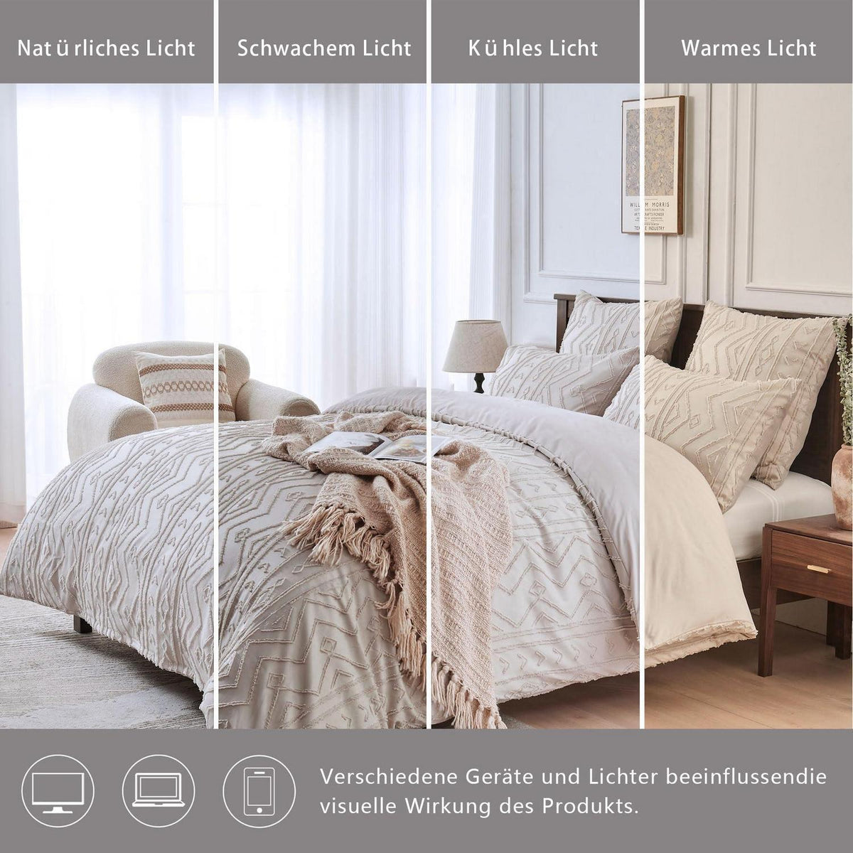 Boho Bettwäsche Set 220x240 Beige Getuftet Geometrisch