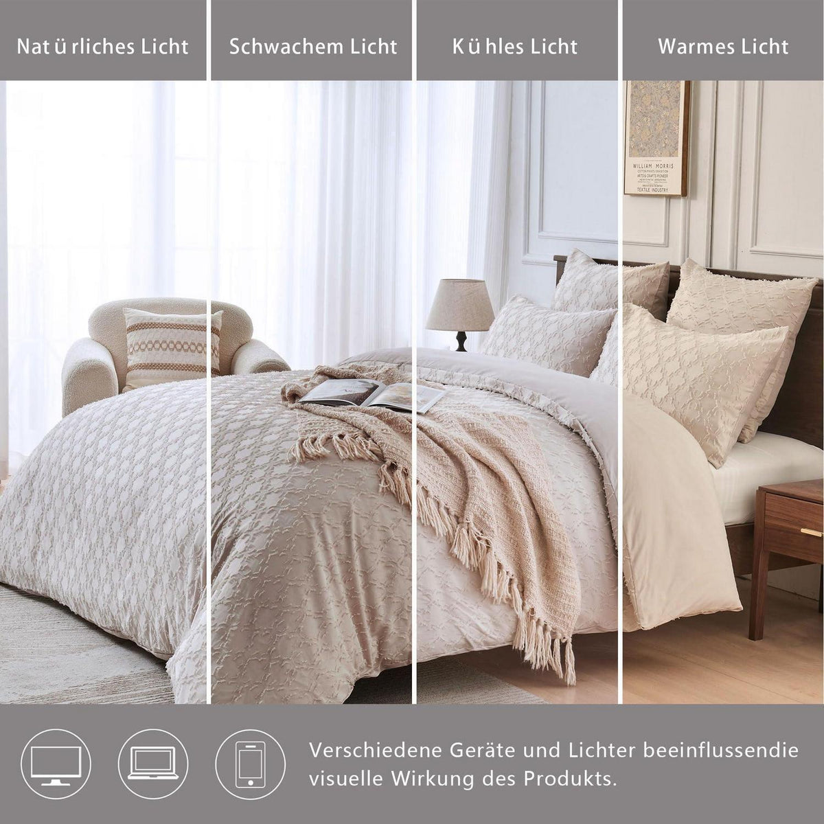 Getuftete Boho Bettwäsche 200x220 Beige – 3-teilig