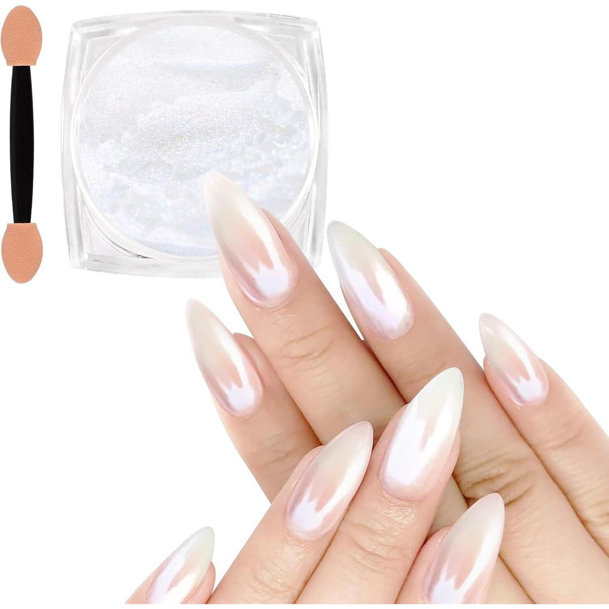 Perlmutt Chrom Nagelpulver Weiß - Eisglanz Effekt
