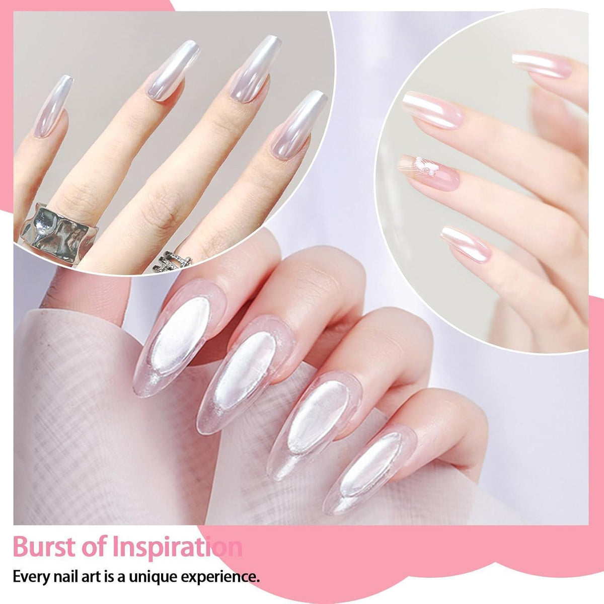 Perlmutt Chrom Nagelpulver Weiß - Eisglanz Effekt