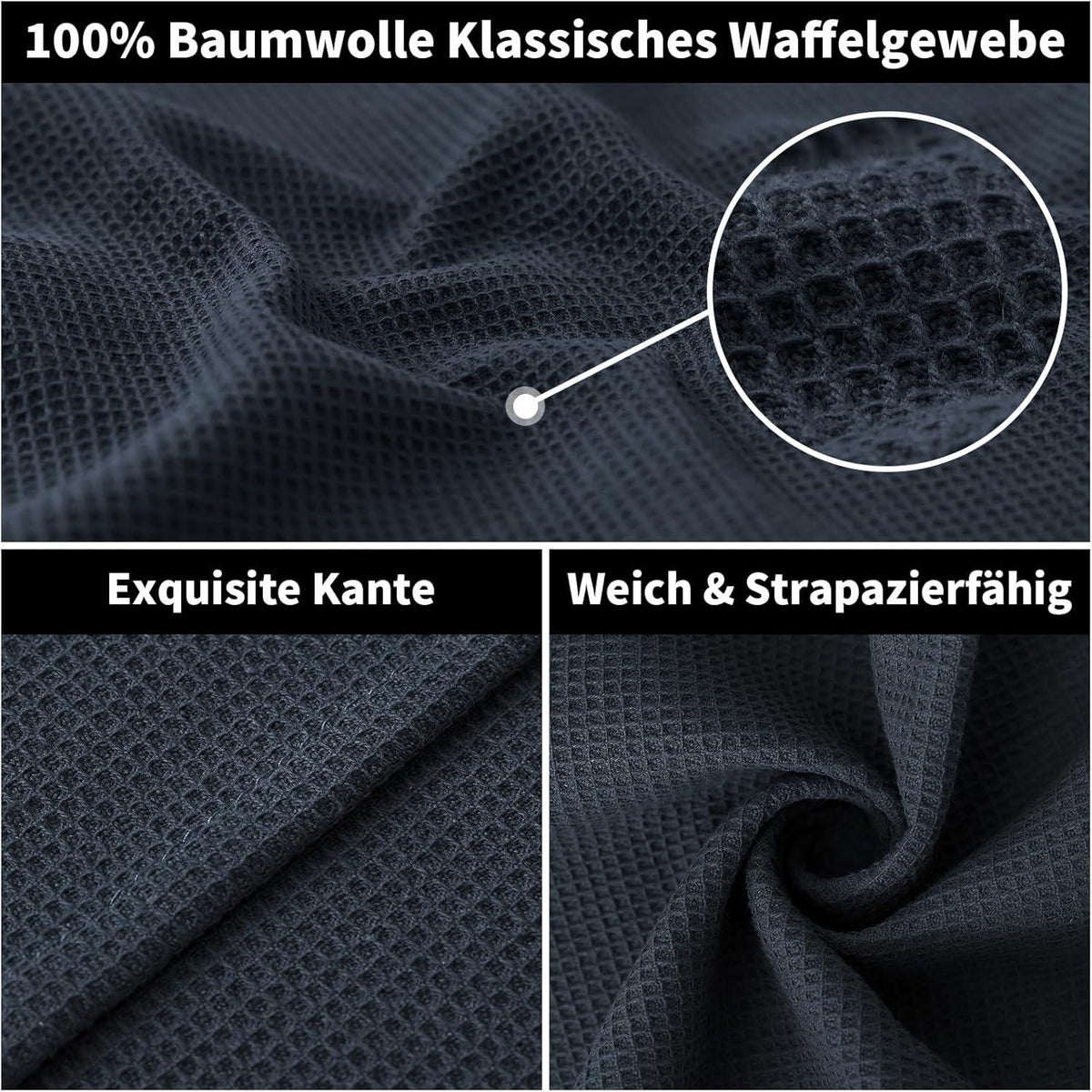 8er Set Saugfähige Baumwoll Geschirrtücher Waffelmuster Dunkelgrau