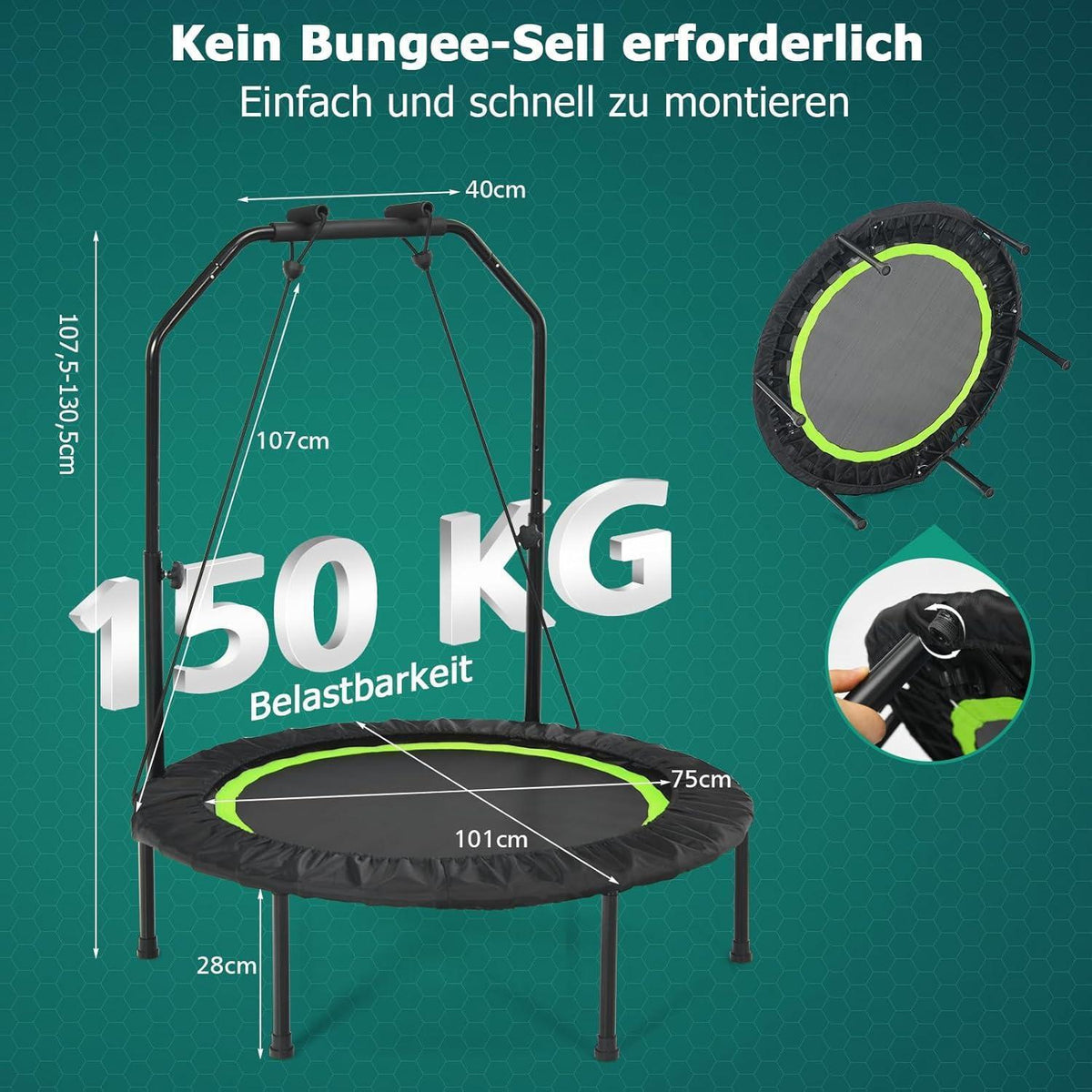 Fitness Trampolin 101cm – Faltbar & Belastbar bis 150kg