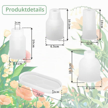 Silikonform Vase Set – 4 Formen + Palette für DIY Harzvasen