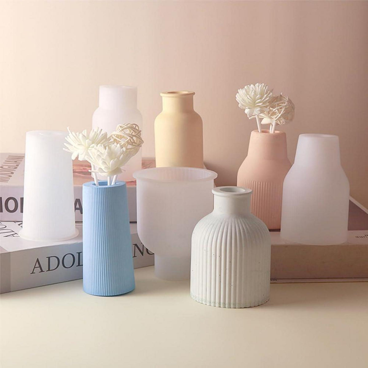 Silikonform Vase Set – 4 Formen + Palette für DIY Harzvasen