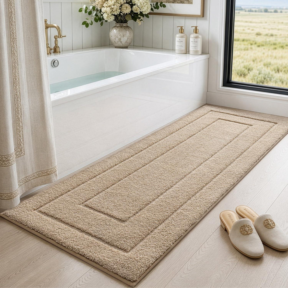 Rutschfeste Badematte Mikrofaser Beige 60x150 cm