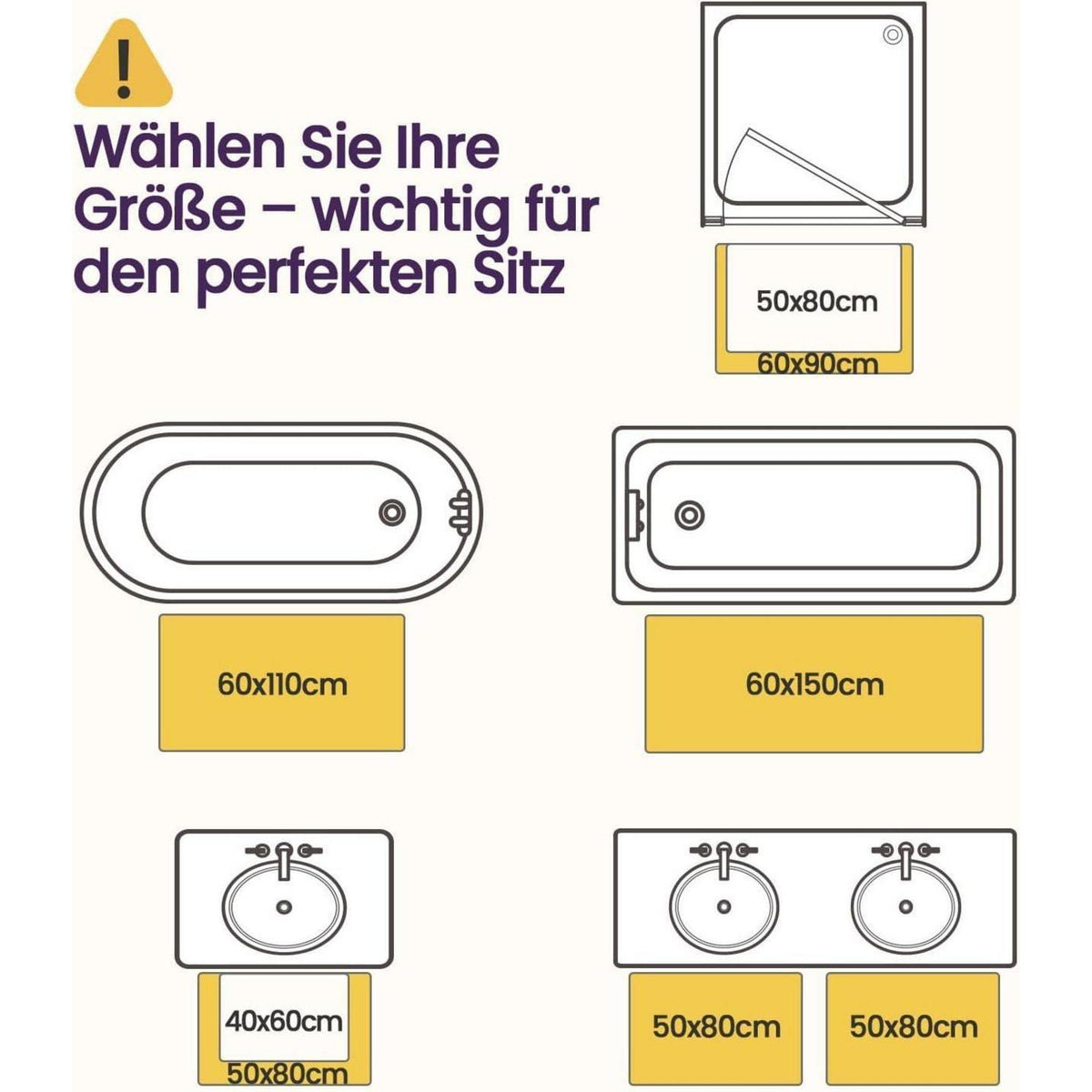 Rutschfeste Badematte Mikrofaser Beige 60x150 cm