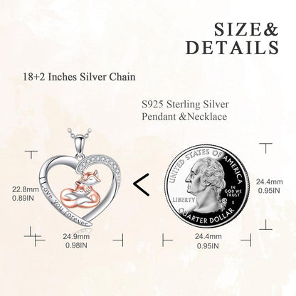 925 Sterling Silber Fuchs Halskette mit Herz und Gravur