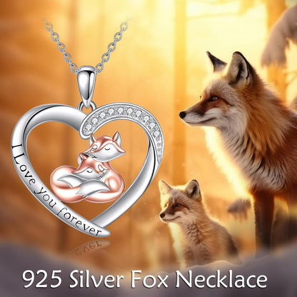925 Sterling Silber Fuchs Halskette mit Herz und Gravur
