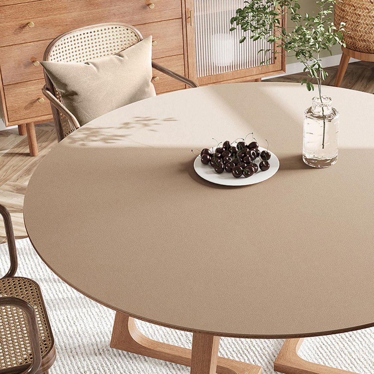 Runde PU Tischdecke Apricot 110cm - Wasserdichter Tischschutz