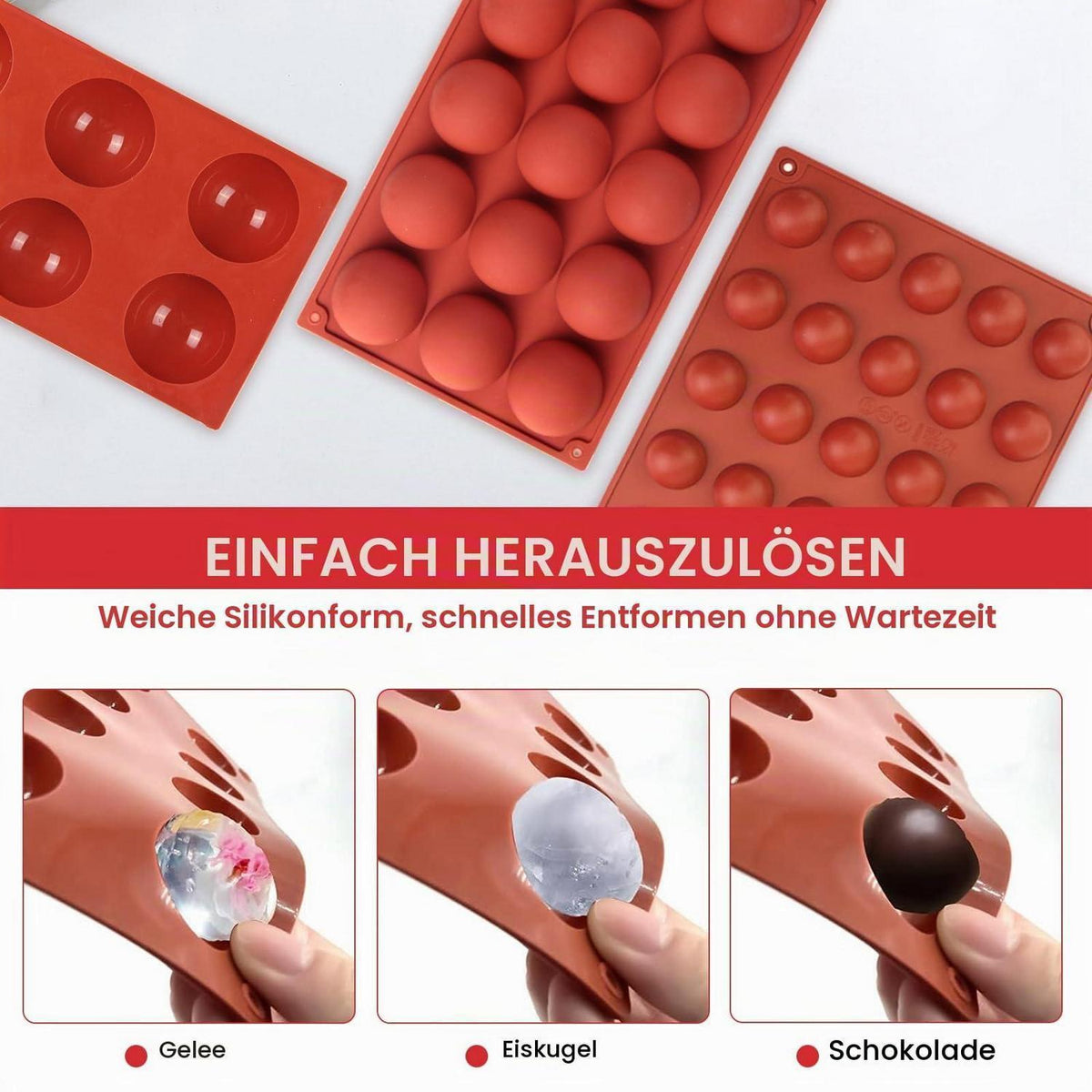 3er-Set Silikon Kugelförmige Backformen (2,5-6,5cm)