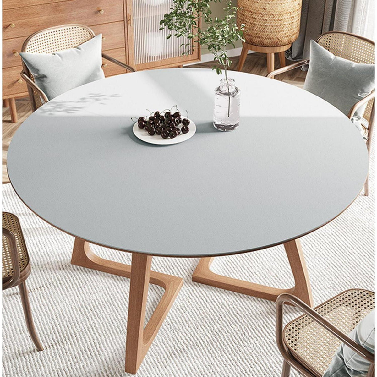 PU Tischdecke Rund 110cm Grau – Wasserdichter Tischschutz