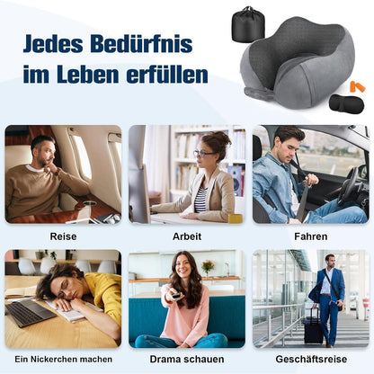 Reisekissen Memory Foam Nackenkissen Flugzeug Verstellbar Grau
