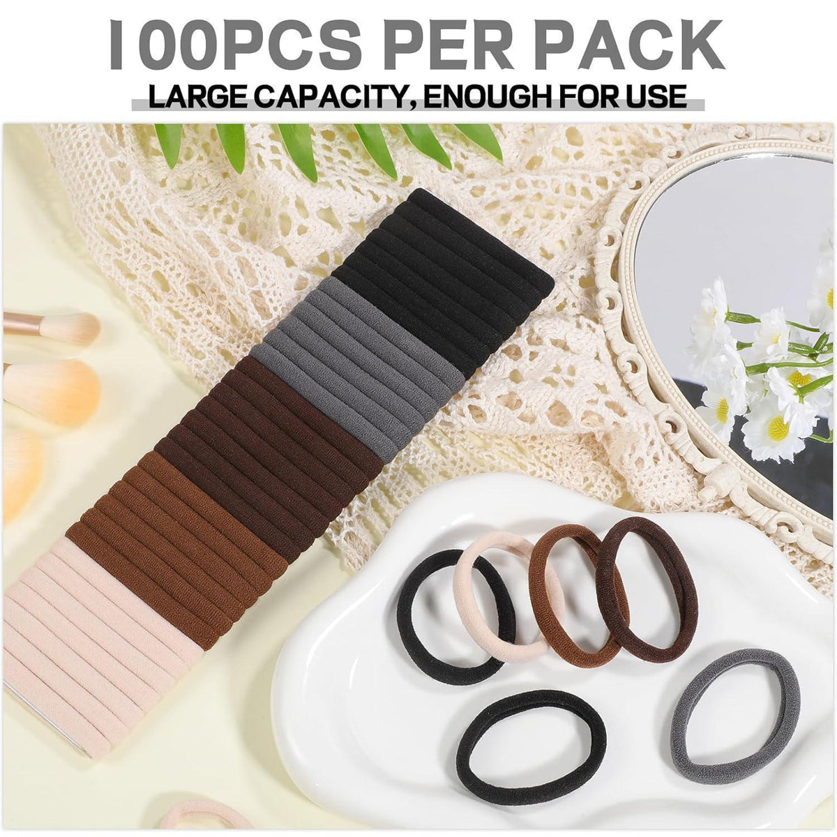 100x Nahtlose Haargummis in neutralen Farben für Damen & Mädchen