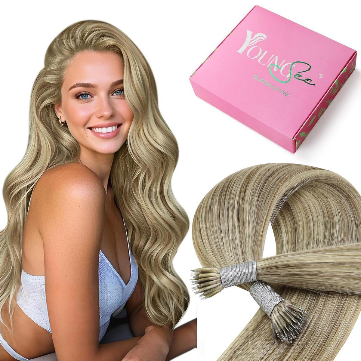 Echthaar Nanoring Extensions Hellbraun 45cm - 50g