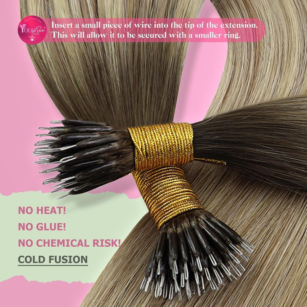 Echthaar Nano Ring Extensions Balayage Braun Blond 40cm