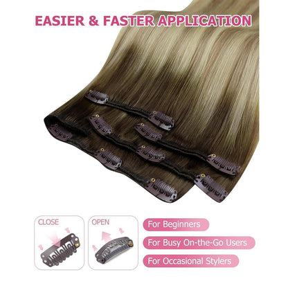 Echthaar Clip-in Extensions Braun Balayage 30cm 80g