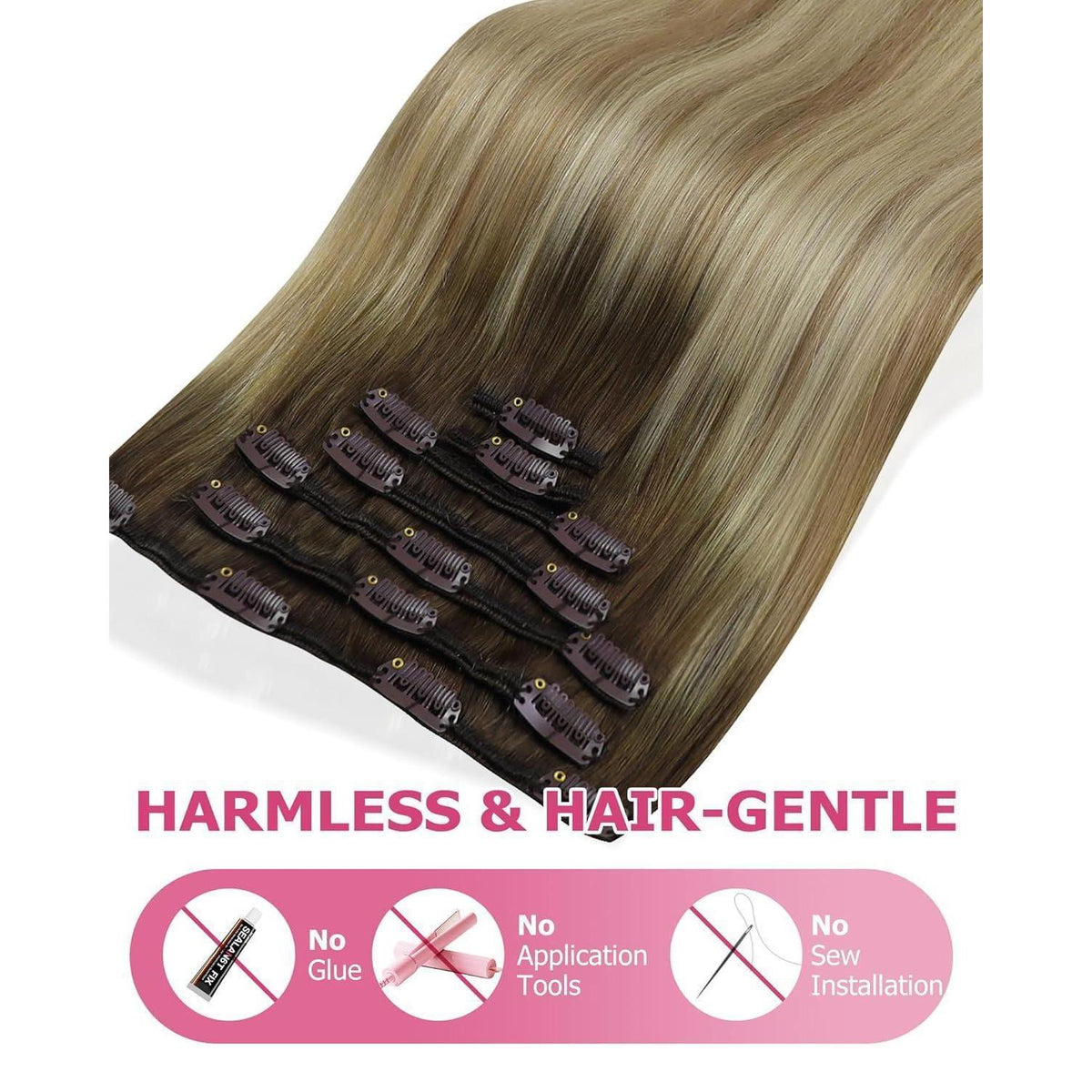 Echthaar Clip-in Extensions Braun Balayage 30cm 80g