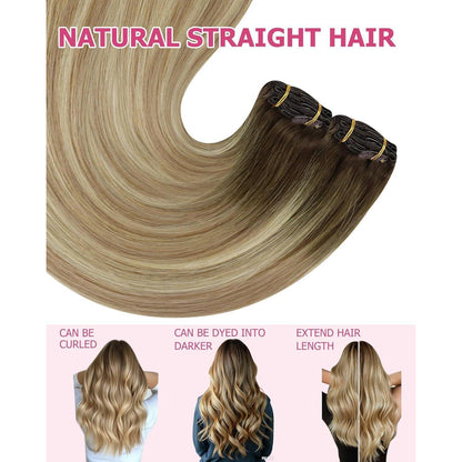 Echthaar Clip-in Extensions Braun Balayage 30cm 80g