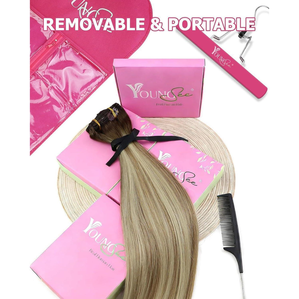 Echthaar Clip-in Extensions Braun Balayage 30cm 80g