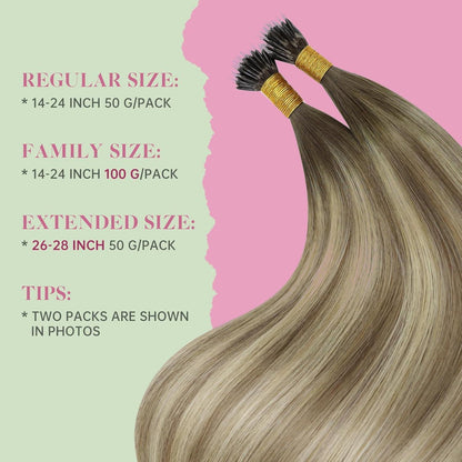 Echthaar Nanoring Extensions Braun Balayage Blond 35cm