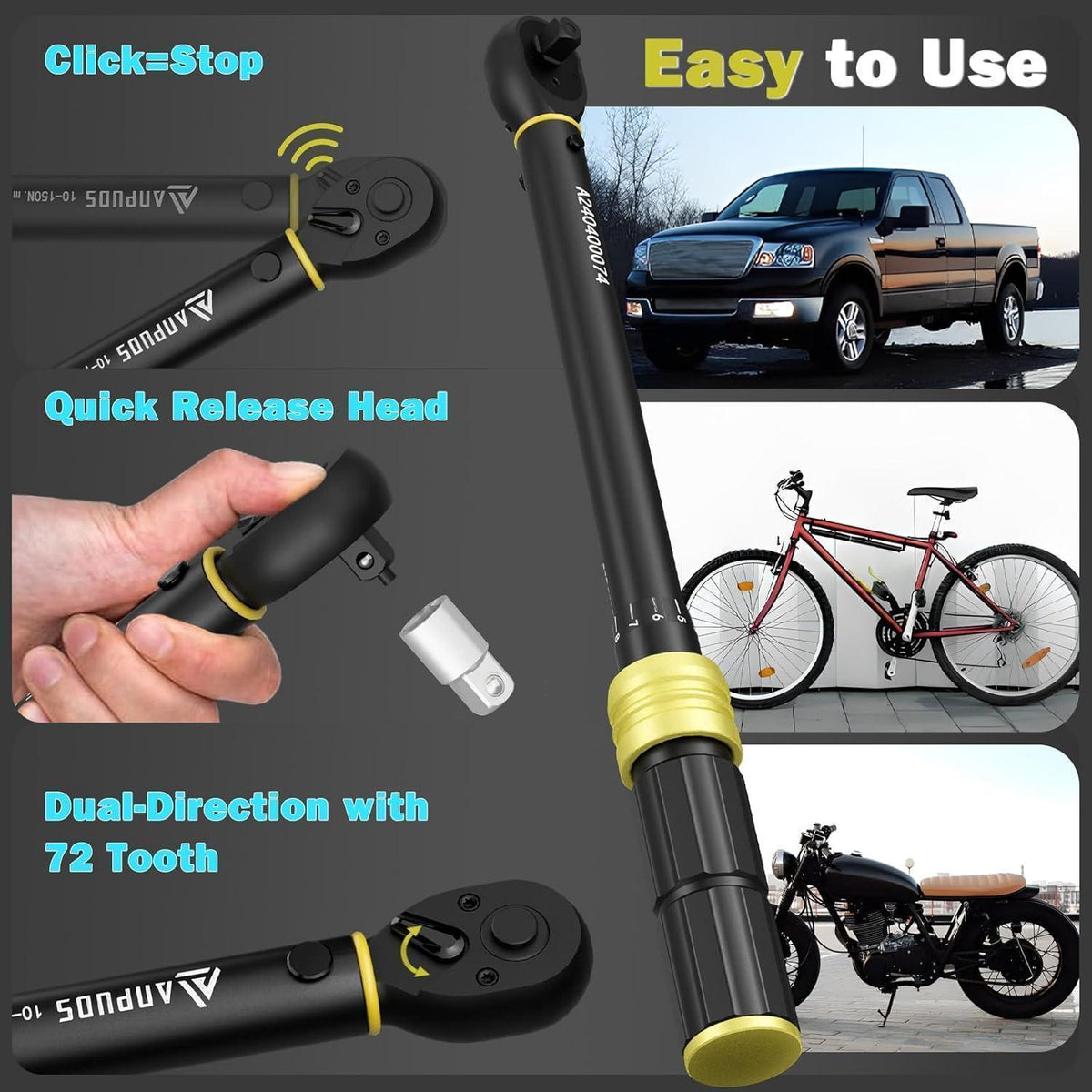 Drehmomentschlüssel Set 5-teilig 1/4" 3/8" 1/2" 3-330Nm Fahrrad Auto LKW