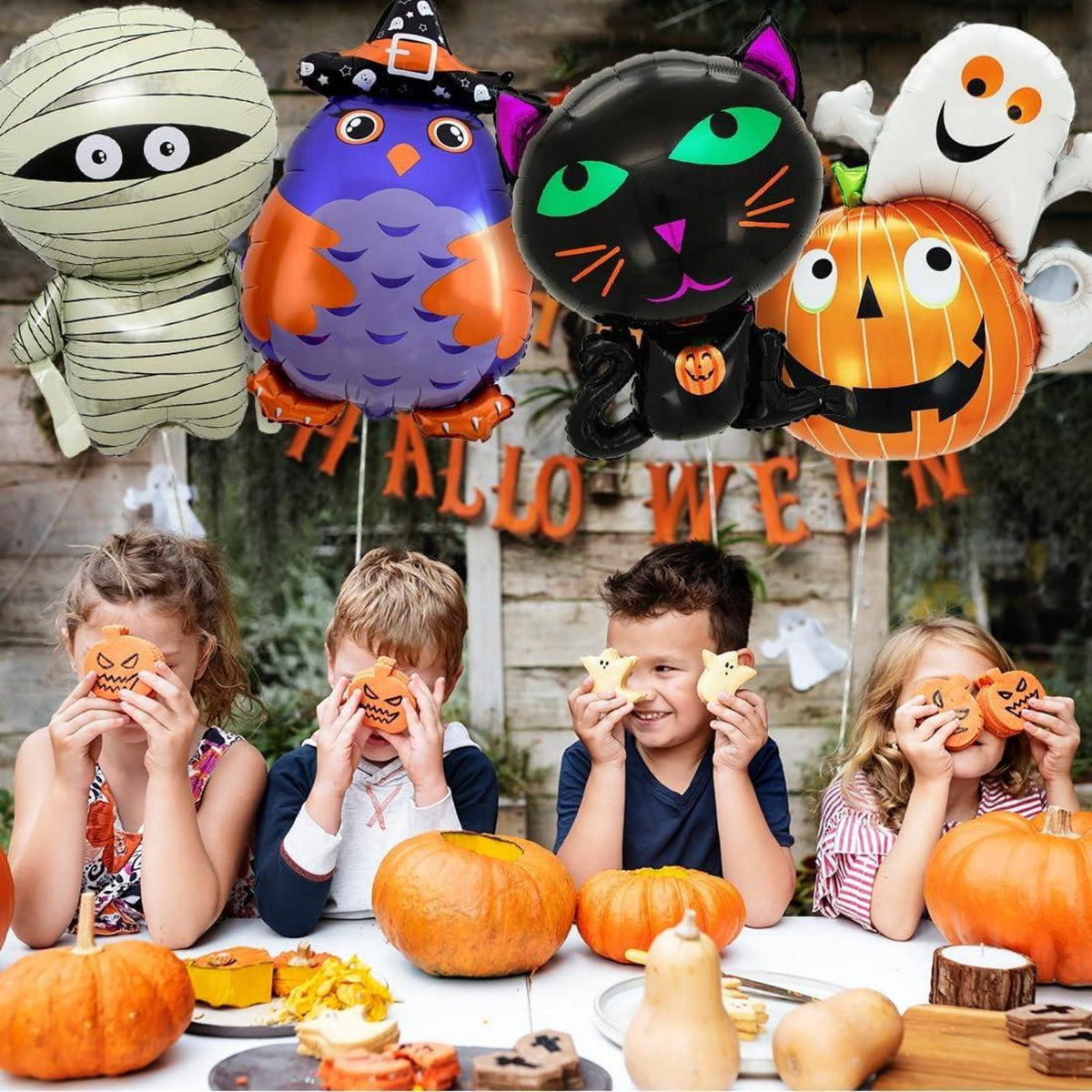 9 Stück Halloween Luftballon Set Kürbis Hexe Geist Fledermaus Katze