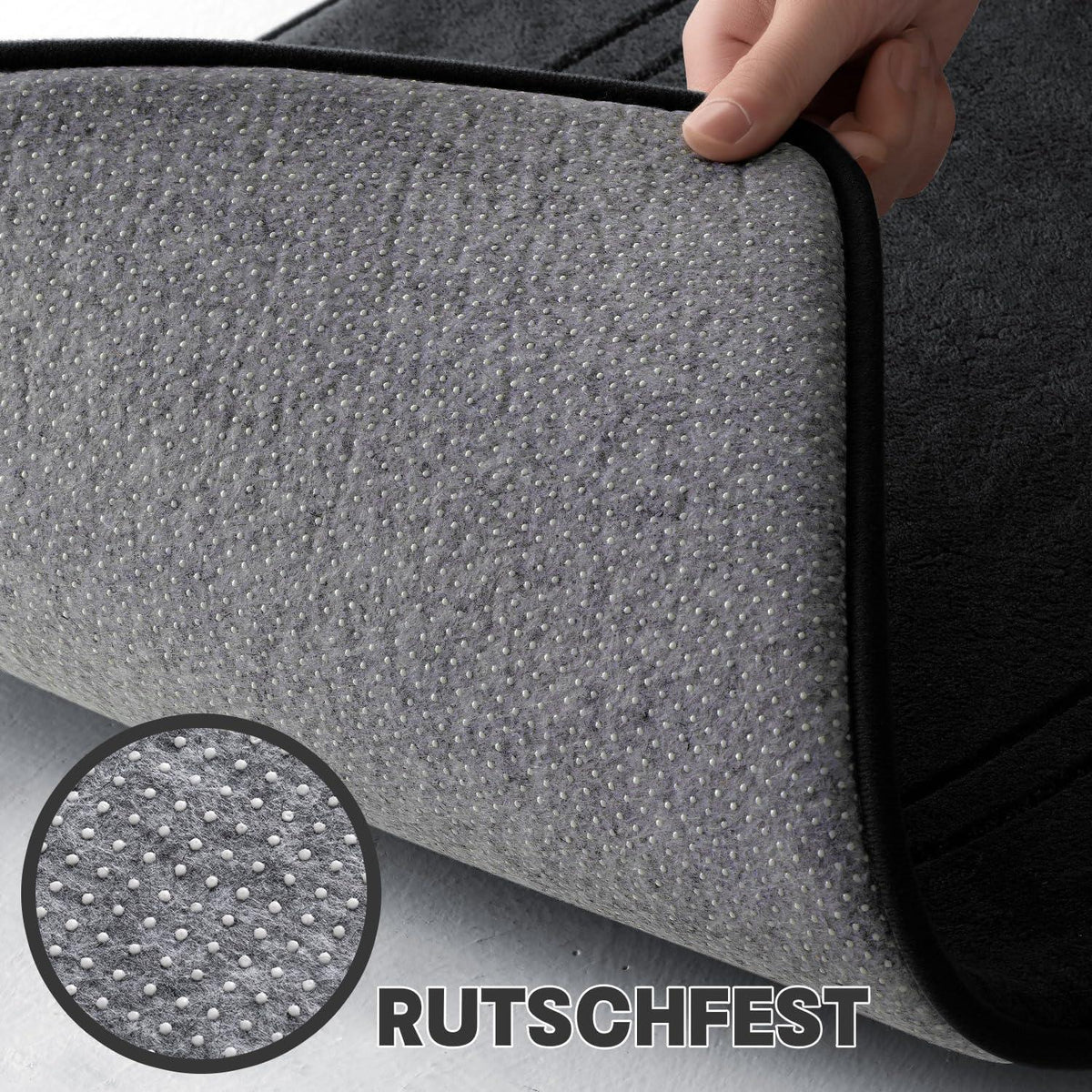 3-teiliges Badezimmerteppich Set Schwarz – Weiche Memory Foam