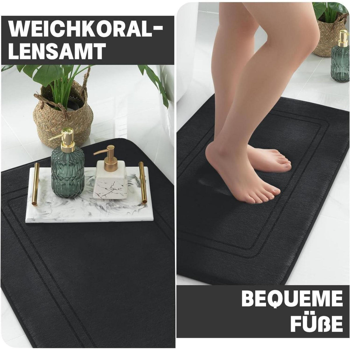 5-teiliges Badezimmerteppich Set Schwarz – Weiche Memory-Schaum Badematten