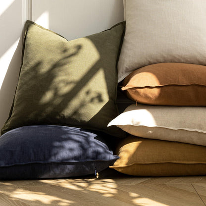 Olivgrüne Leinen Kissenbezüge 40x40 cm - Boho Deko Set 2er