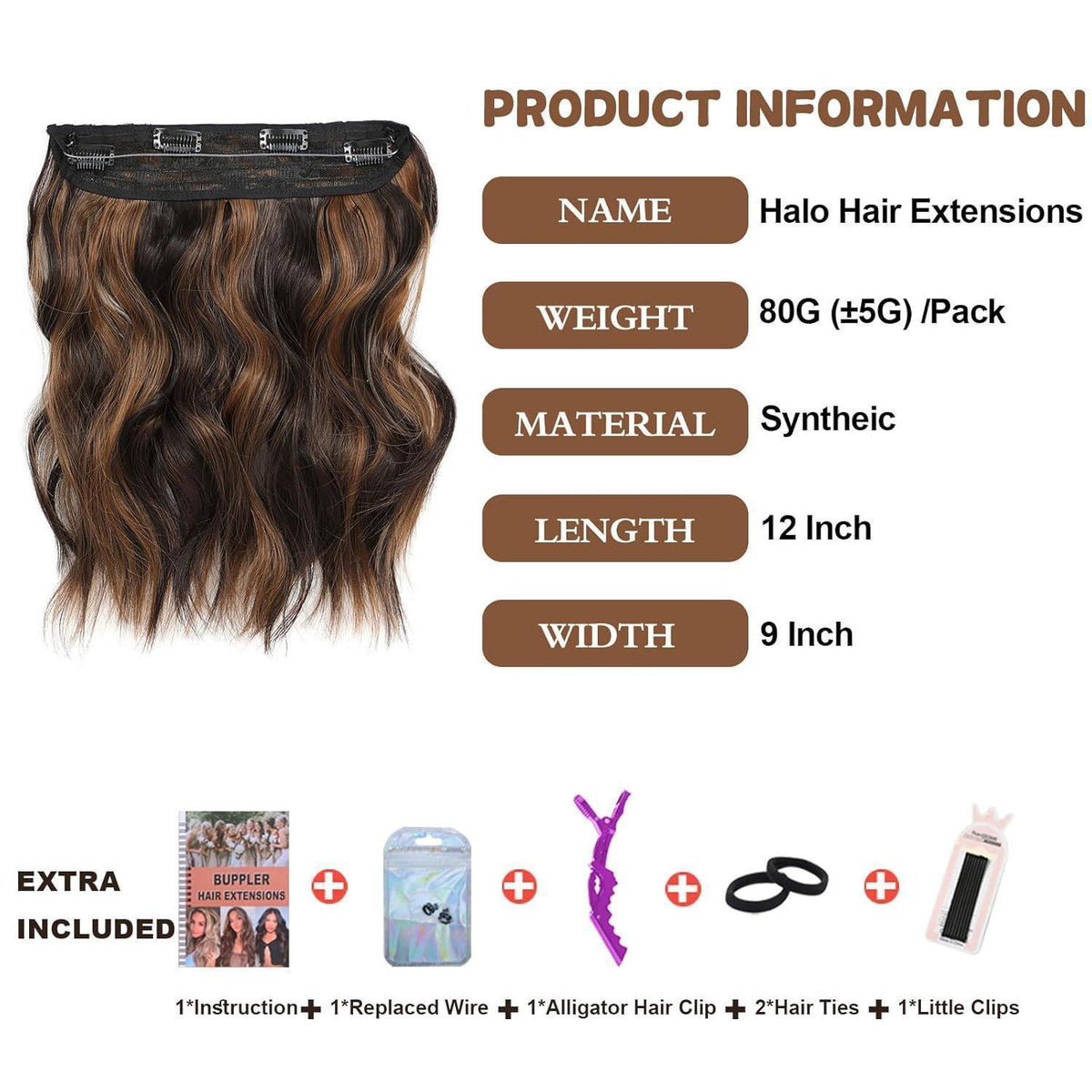 Haarverlängerung Wellig Dunkelbraun Gemischt 30,5 cm