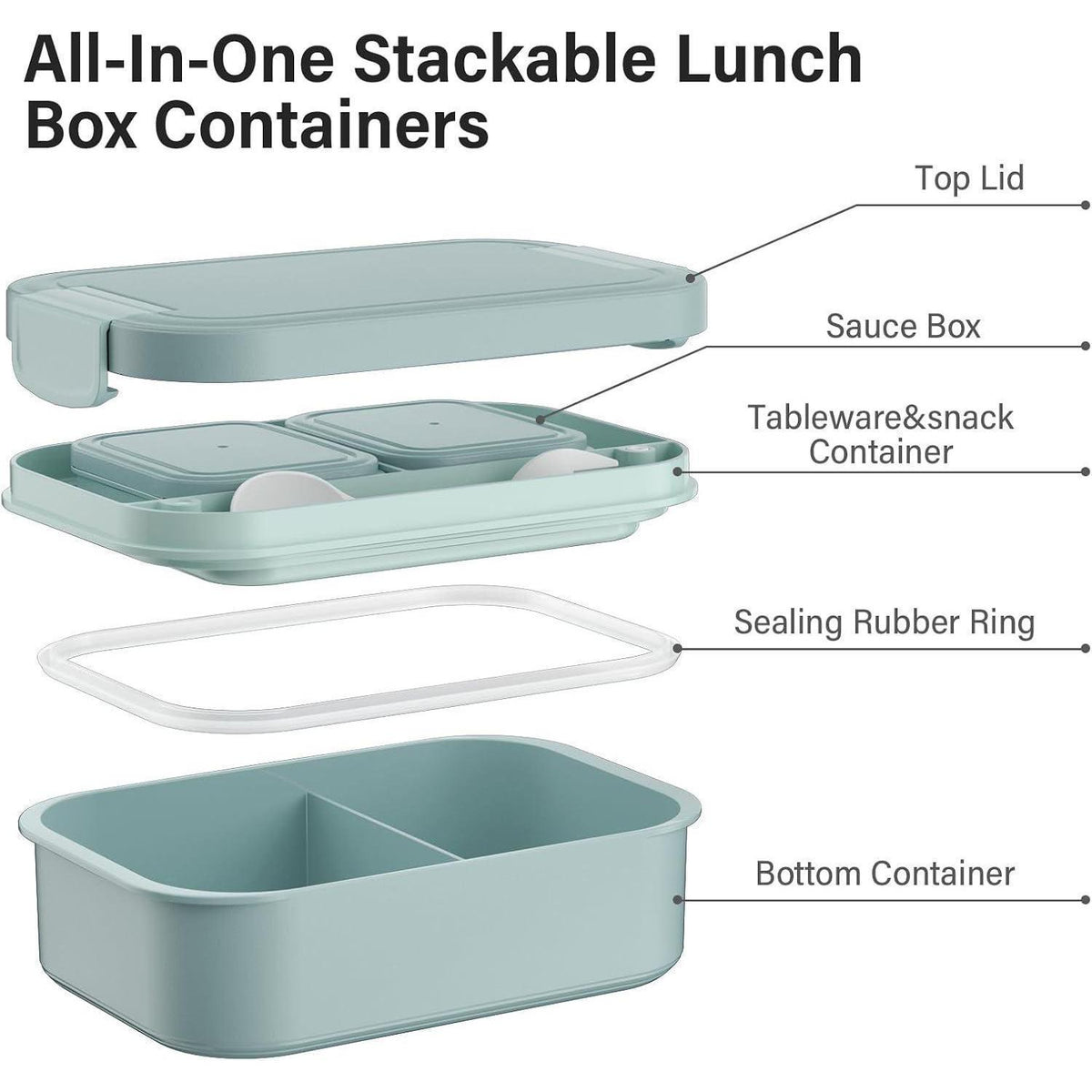 Lunchbox Erwachsene 1900ml Auslaufsicher mit Fächern – Grün