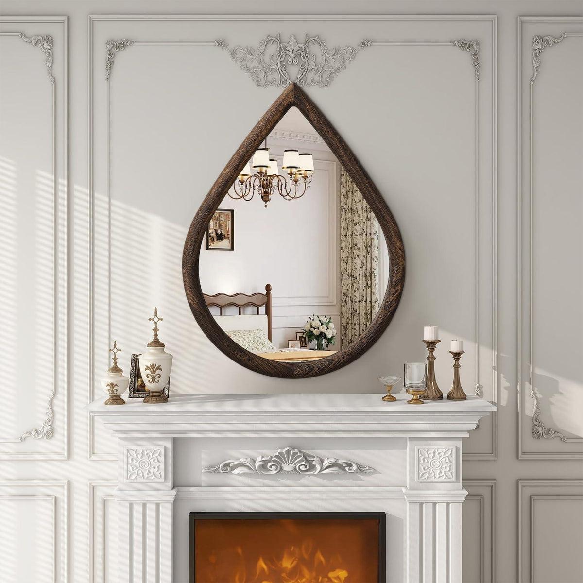 Holzrahmen Teardrop Spiegel Wanddeko 65x45cm Vintage Bauernhaus Stil