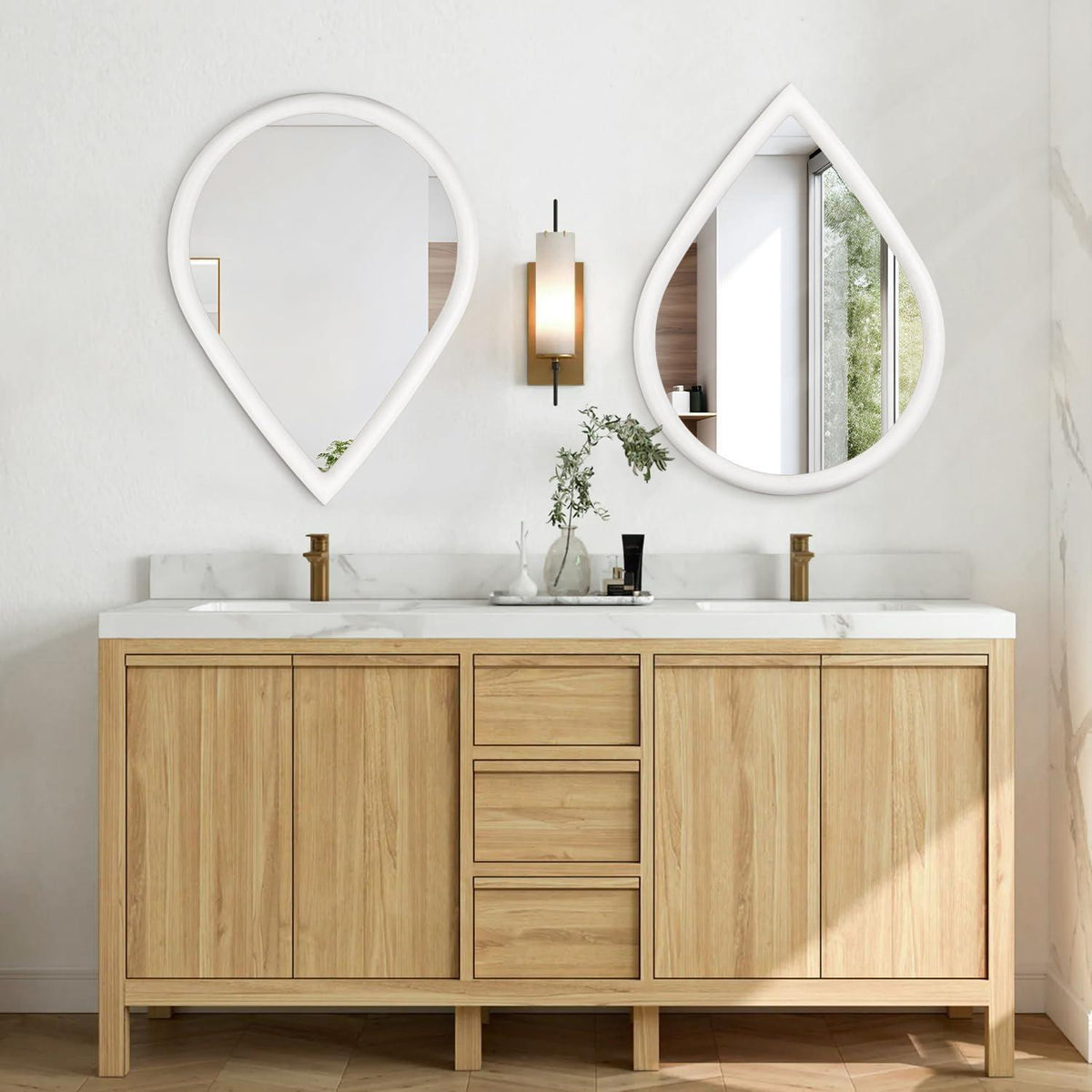 Vintage Tropfen-Spiegel mit Holzrahmen – 65x45cm Wanddeko