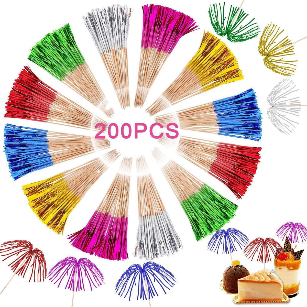 200 Cocktailspieße mit Schirmchen – Feuerwerk Deko für Partys