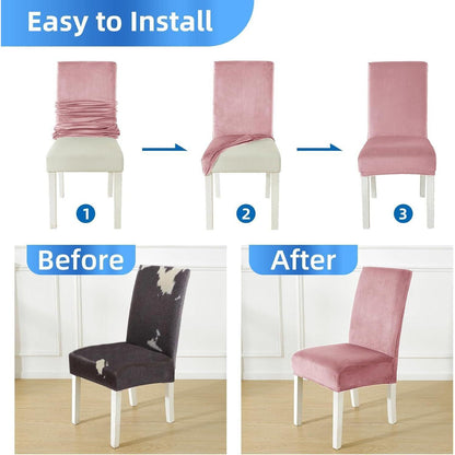 Samt Stuhlhussen 4er Set – Stretch & Waschbar Rosa
