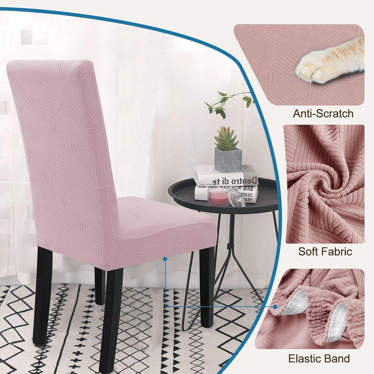 Stuhlhussen Stretch 2er Set Rosa – Abnehmbar & Waschbar