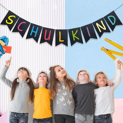 Einschulung Deko Schulkind Girlande Tafel-Stil Schwarz - Wiederverwendbar & vielseitig - DIY-Design - 13x18cm - für Schultag-Fotos