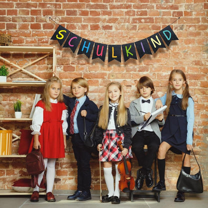 Einschulung Deko Schwarz Schulkind Girlande Tafel-Stil Jungen Mädchen