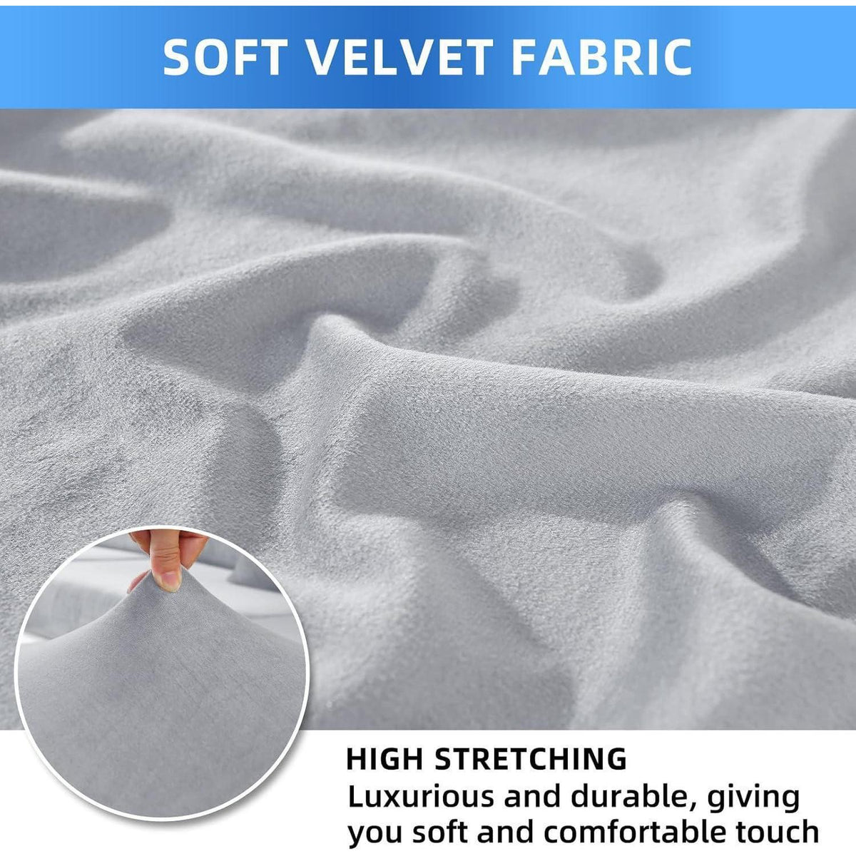 Samt Stuhlhussen 4er Set – Stretch & Kratzfest, Silber-grau