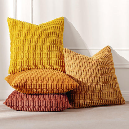 MIULEE 4er Set 50x50 cm Kordsamt Kissenhüllen Orange Serie